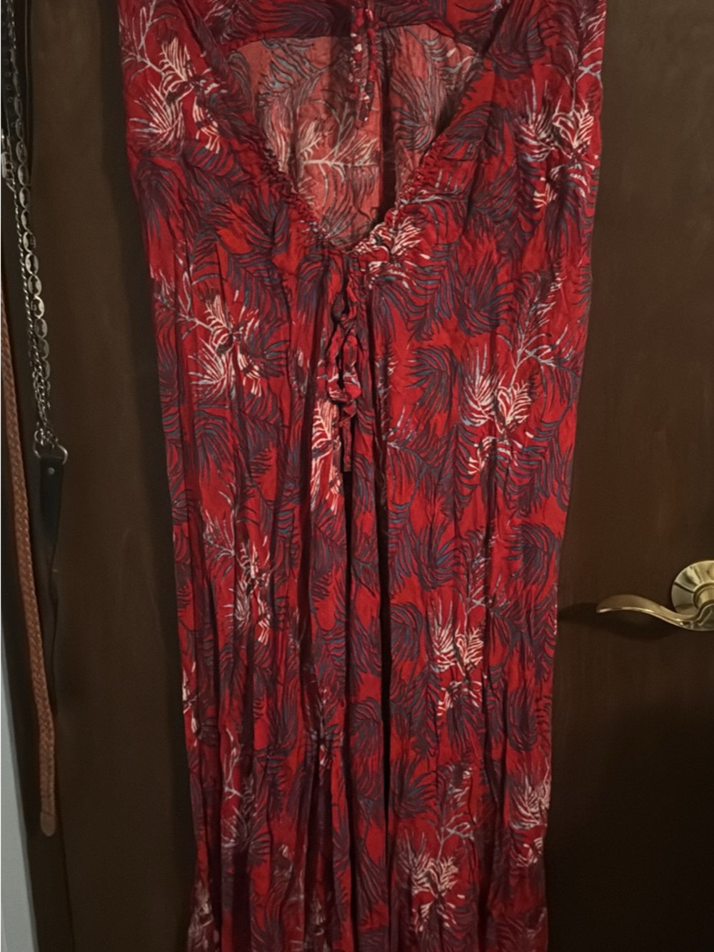 Red Tropical Print Maxi Jumpsuit